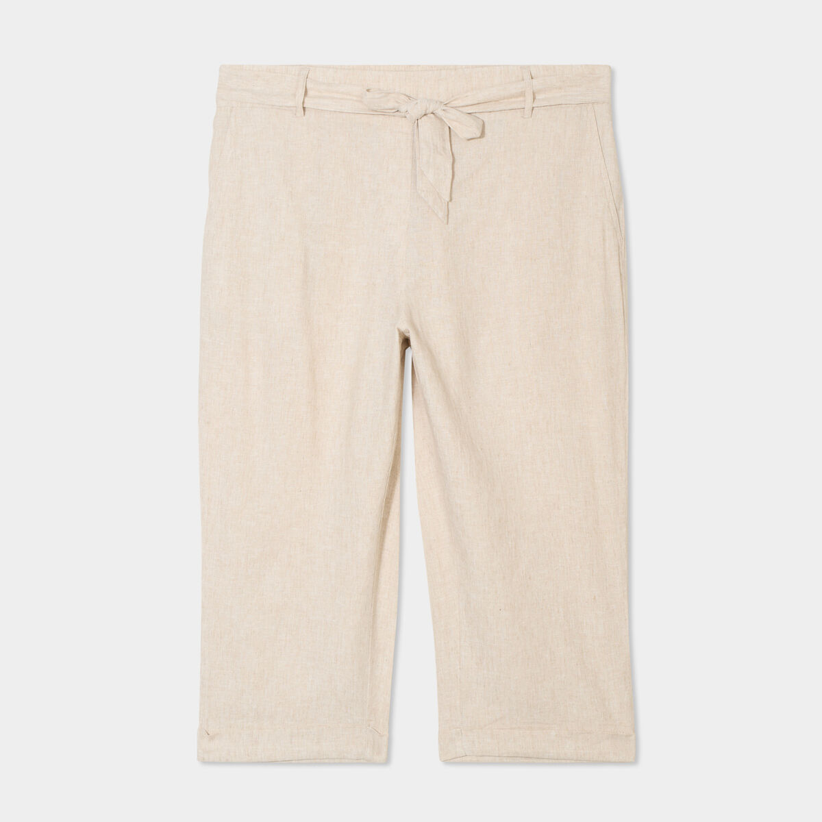 Pantacourt chino lin mélangé beige femme grande taille