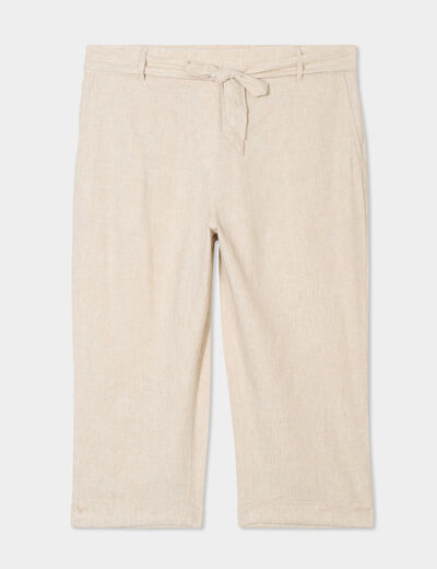 Pantacourt chino lin mélangé beige femme grande taille