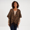 Poncho long &agrave; franges camel femme