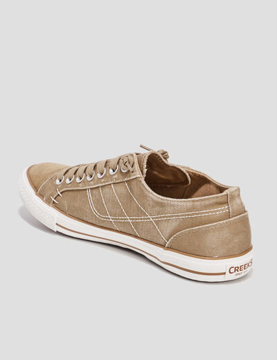 Tennis basses en toile &agrave; lacets sable homme