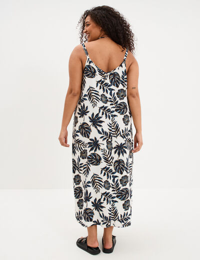 Robe longue fendue fluide bretelles ecru femme grande taille