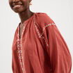 Blouse brod&eacute;e manches longues coton vieux rose femme