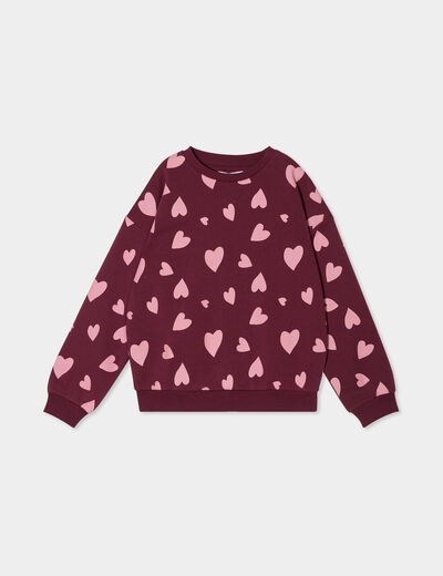 Sweat col rond manches longues bordeaux fille