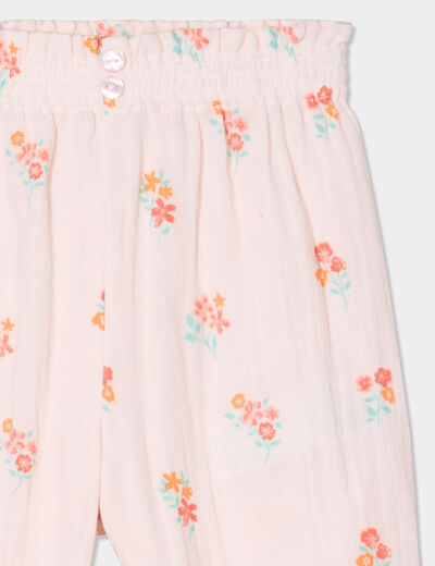 Pantalon taille élastiquée coton rose clair bébé fille