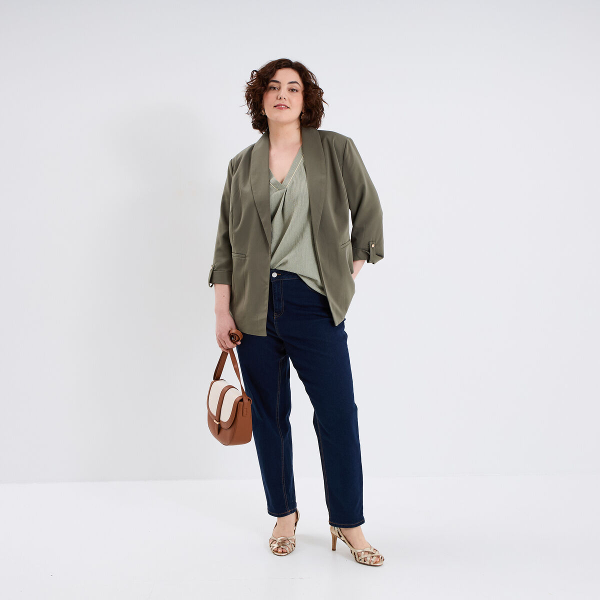 Débardeur fluide effet gauffré vert kaki femme grande taille