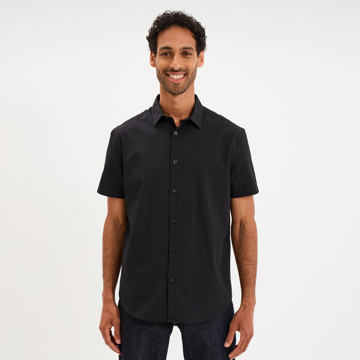 Chemise droite manches courtes noir homme