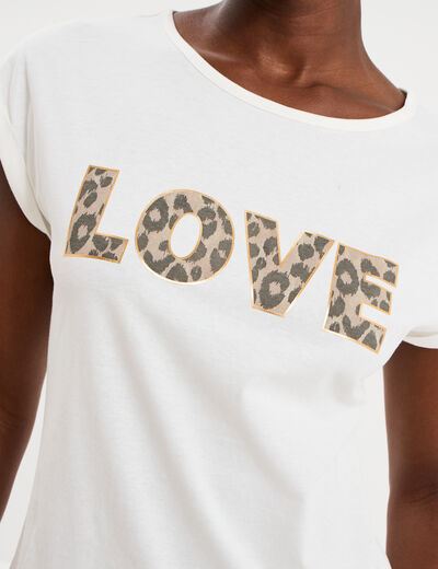 T-shirt col rond manches courtes coton blanc femme