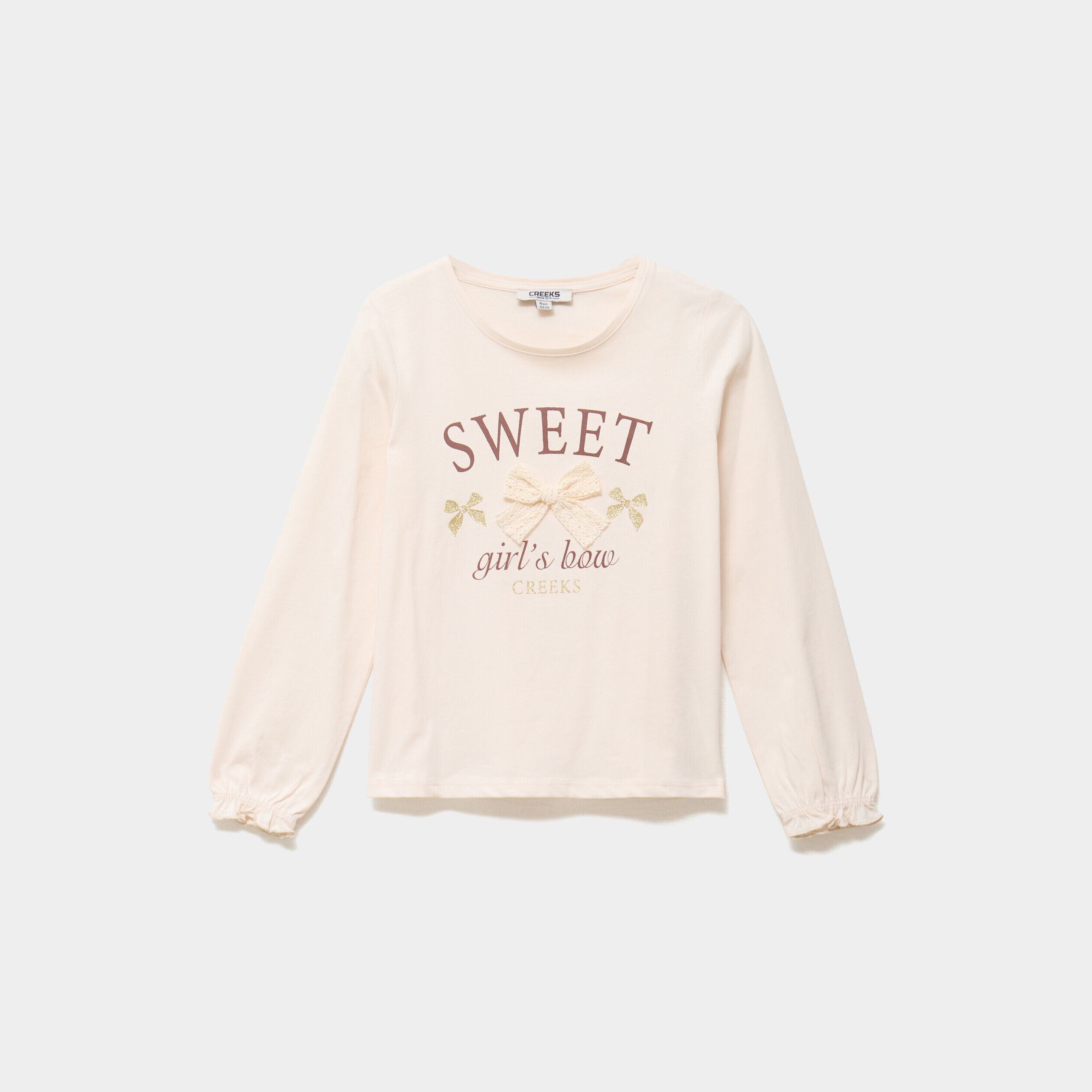 T-shirt poignets élastiqués coton beige fille CREEKS