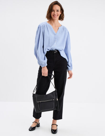 Blouse col tunisien gaze de coton Creeks bleu lavande femme