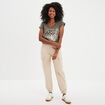 Pantalon cargo taille haute ajustable beige femme