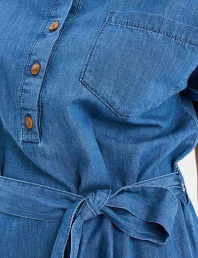 Robe en jean courte ceinturée denim double stone femme