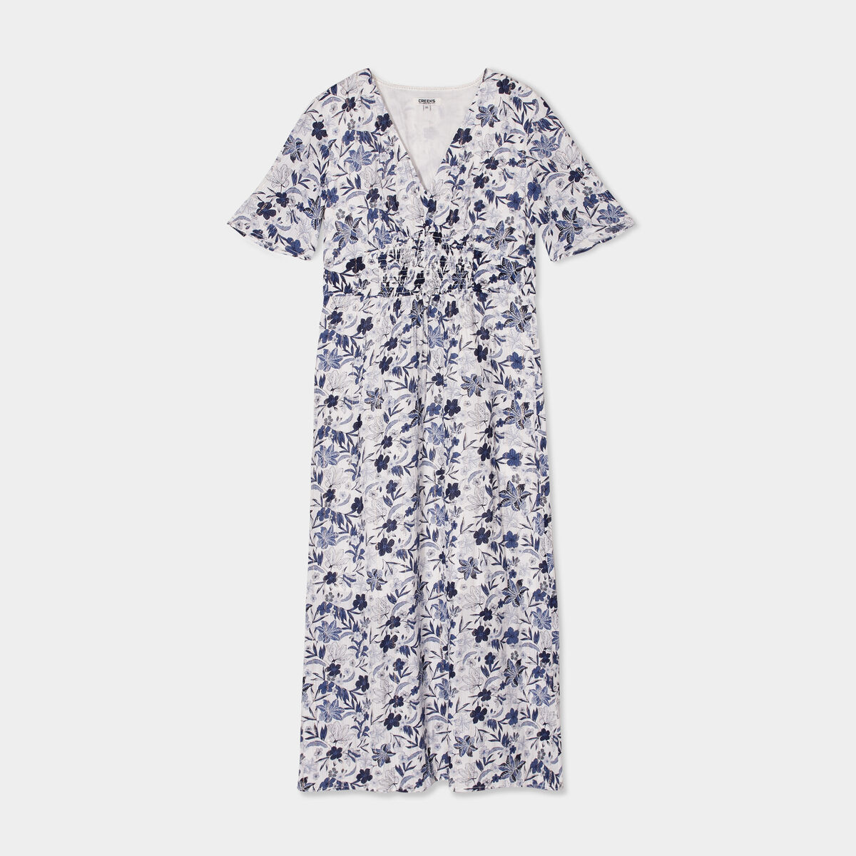 Robe longue empire taille smockée Creeks ecru femme