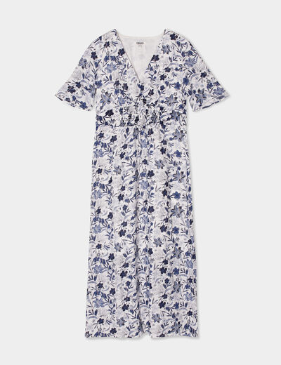 Robe longue empire taille smockée Creeks ecru femme