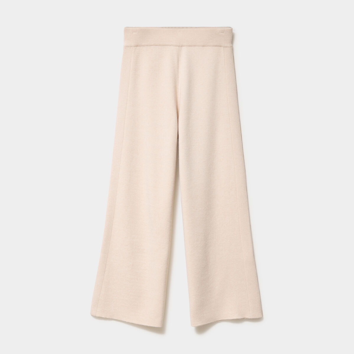 Pantalon tricot taille &eacute;lastiqu&eacute;e beige femme