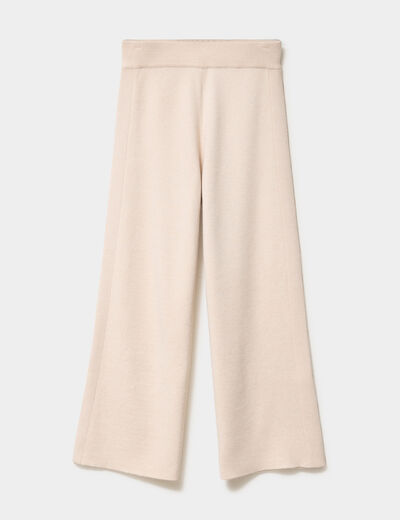 Pantalon tricot taille &eacute;lastiqu&eacute;e beige femme