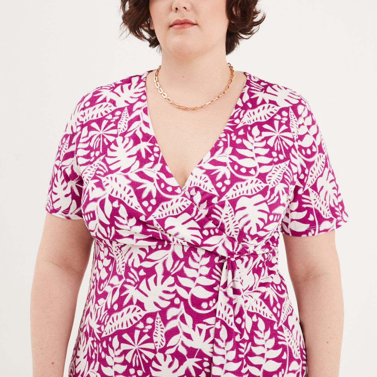 Robe portefeuille manches courtes violet femme grande taille