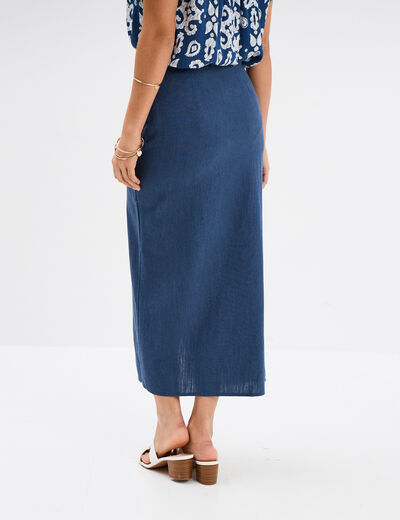 Jupe midi portefuille avec boucle bleu foncé femme