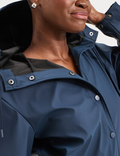 Parka imperm&eacute;able coupe-vent &agrave; capuche bleu marine femme