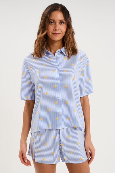 Ensemble pyjama short et chemise ecru femme