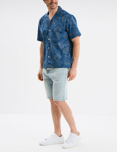 Chemise en coton manches courtes bleu pétrole homme
