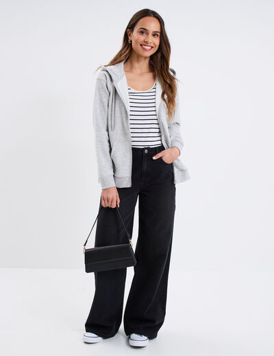 Sweat zippé à capuche gris clair femme