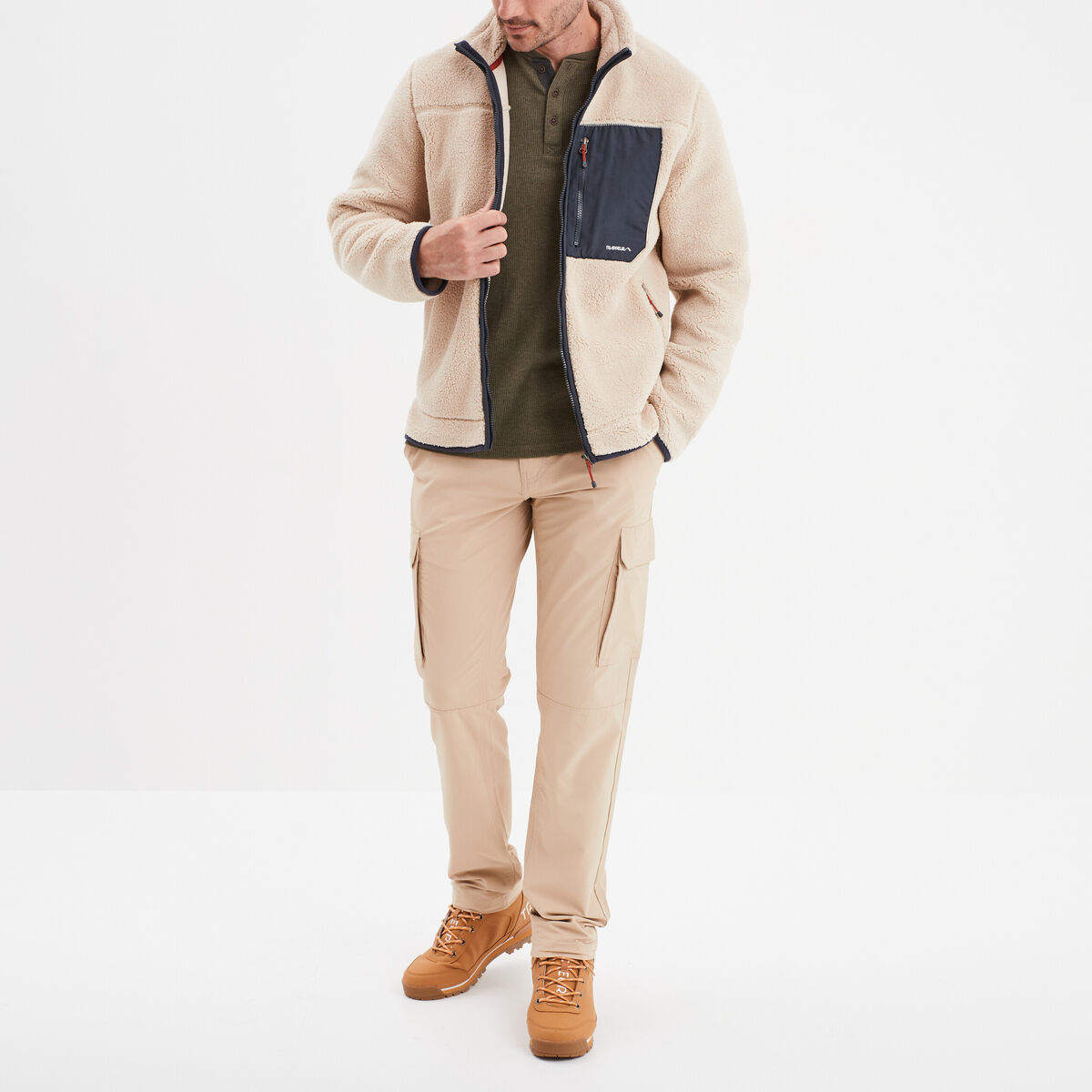 Pantalon cargo ceinture double boucle beige homme