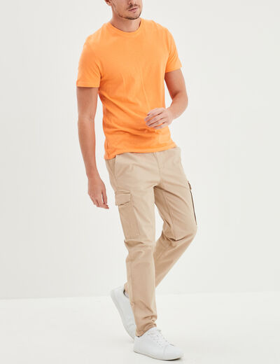 Pantalon cargo taille &eacute;lastiqu&eacute;e beige homme