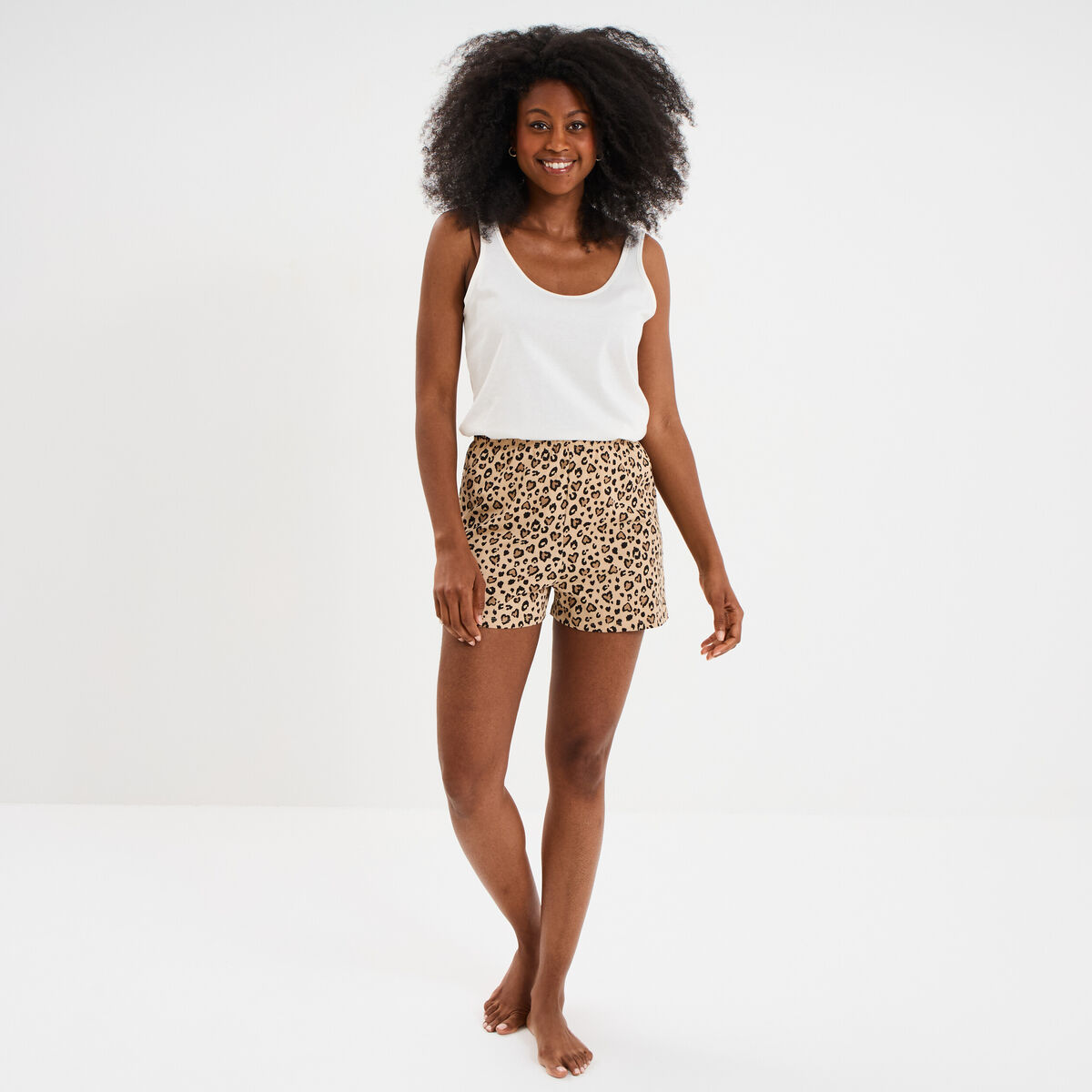 Ensemble pyjama short et débardeur coton beige femme