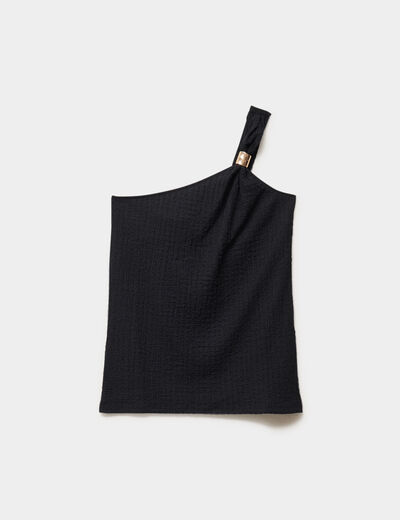D&eacute;bardeur asym&eacute;trique avec d&eacute;tail bijou noir femme