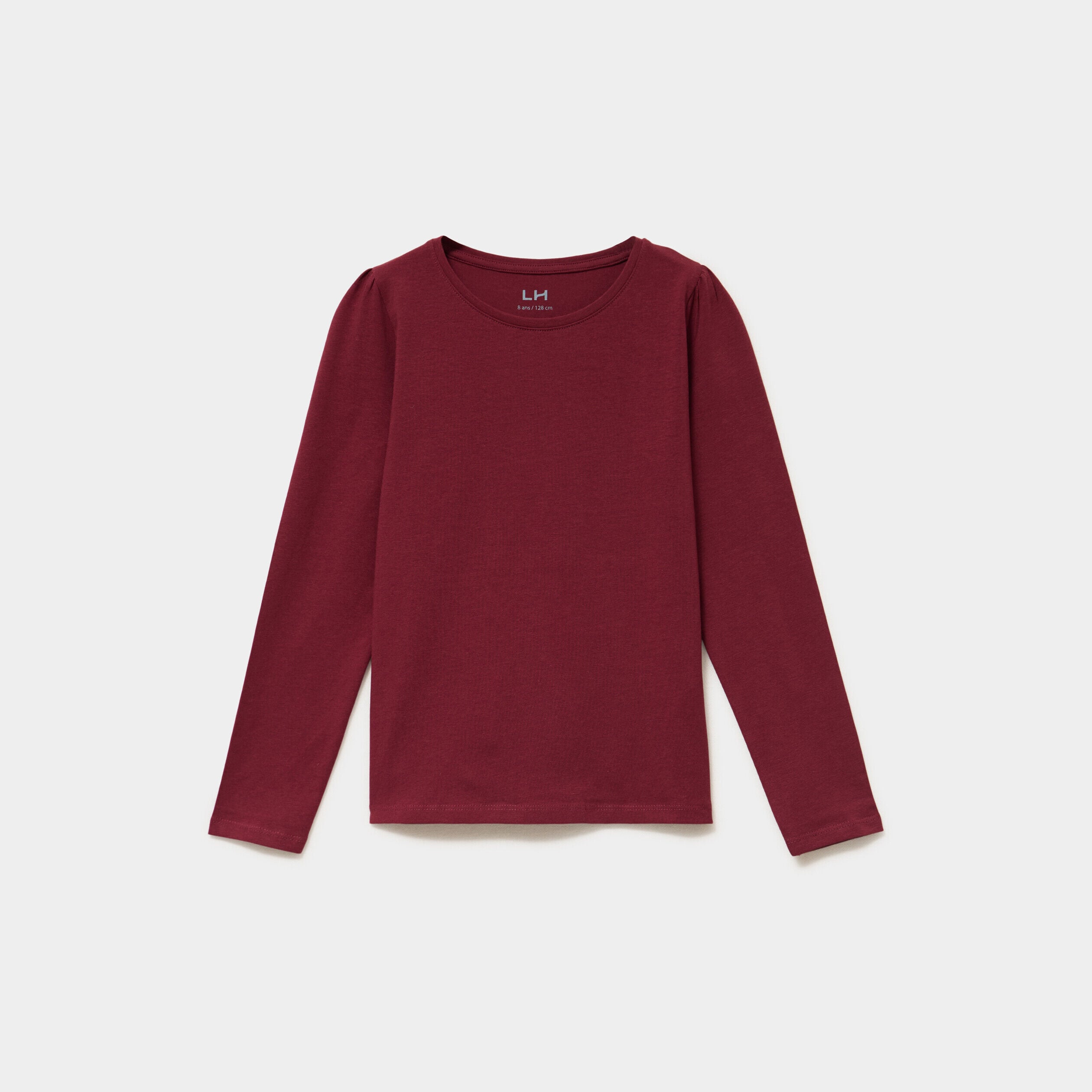 T-shirt coton manches longues à fronces bordeaux fille LH