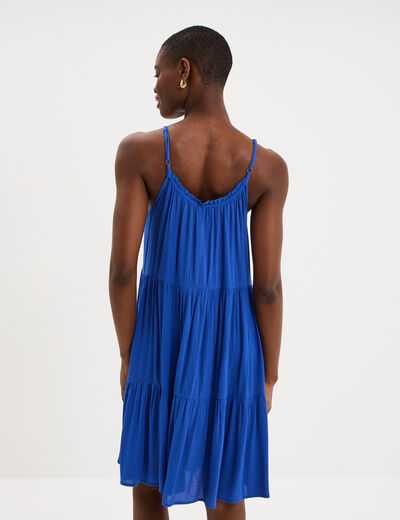 Robe fluide &agrave; volants fines bretelles bleu electrique femme