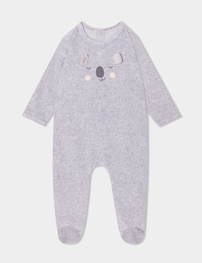 Pyjama dors-bien effet velours col rond gris clair bébé