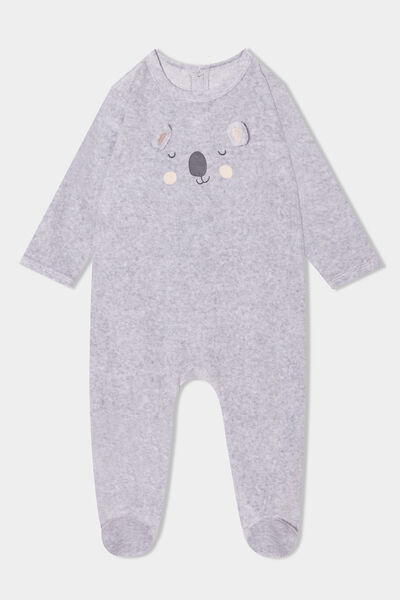 Pyjama dors-bien effet velours col rond gris clair b&eacute;b&eacute;