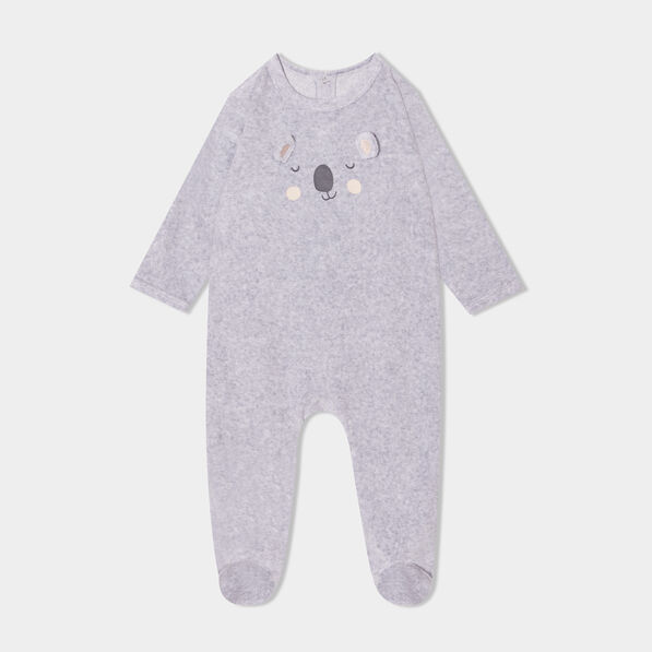 pyjama dors bien effet velours col rond gris clair bebe Pyjama dors-bien effet velours col rond gris clair bébé