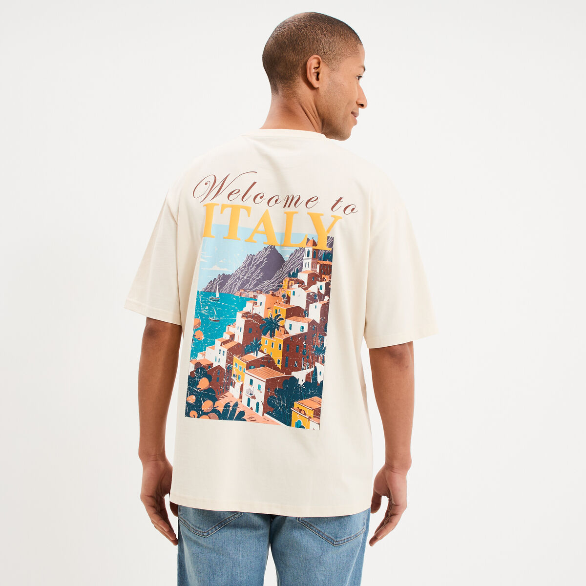 T-shirt col rond relax coton &eacute;pais ecru homme