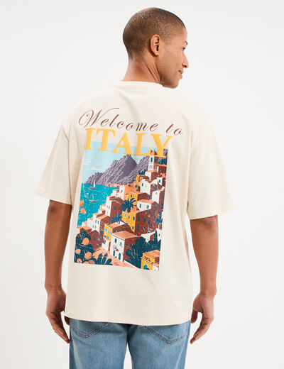 T-shirt col rond relax coton &eacute;pais ecru homme