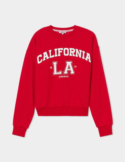 Sweat court col rond Creeks rouge femme