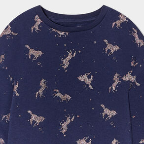 Sweat col rond manches longues bleu marine fille