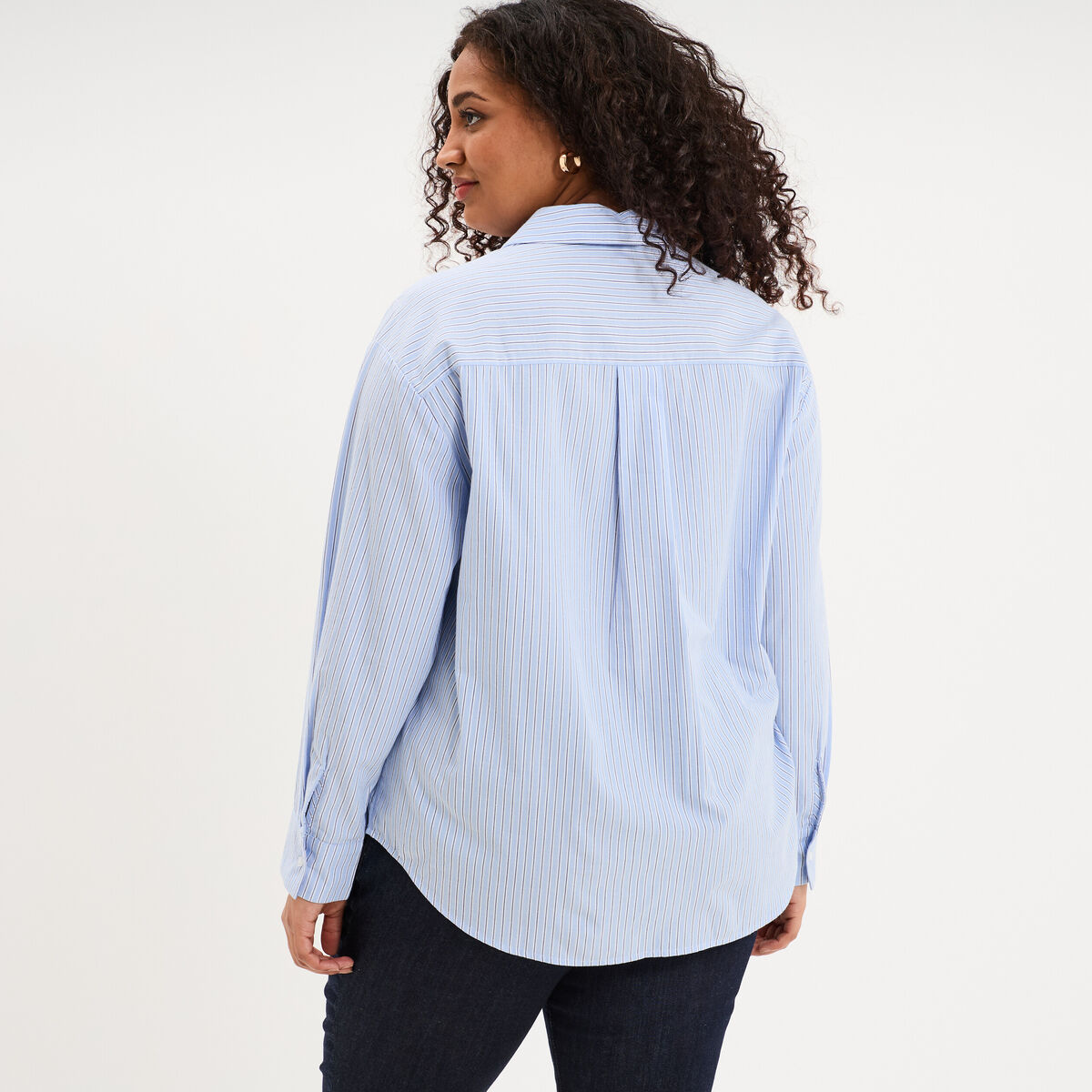 Chemise oversize manches longues coton bleu ciel femme grande taille