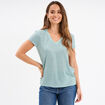 T-shirt col en V manches courtes bleu gris femme