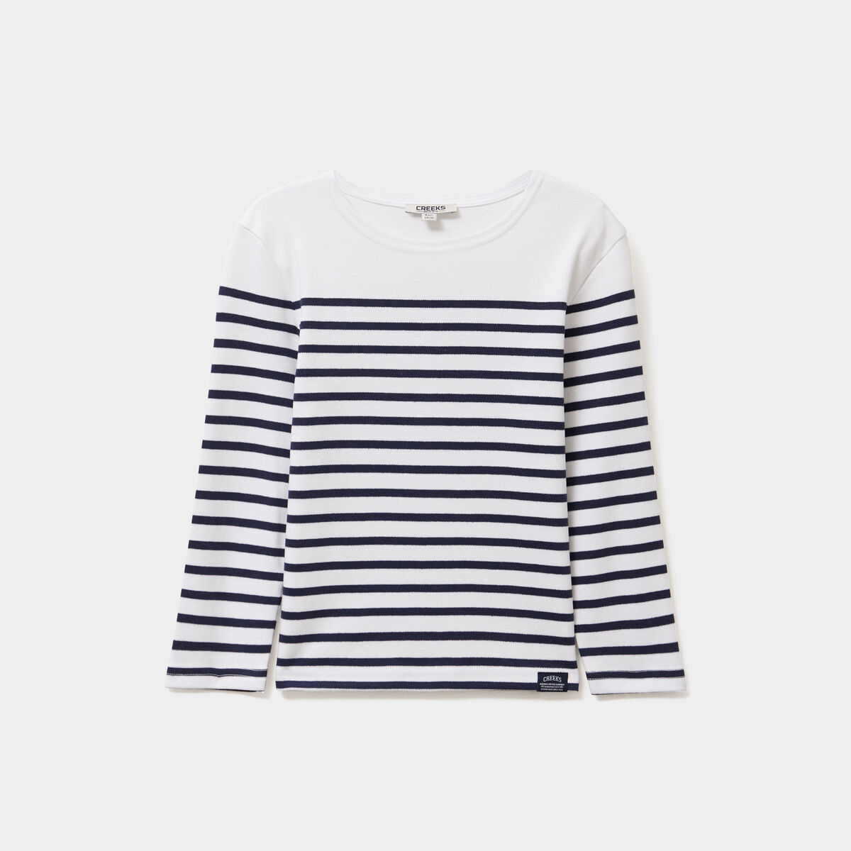 T-shirt marini&egrave;re coton manches longues blanc gar&ccedil;on