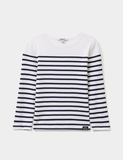 T-shirt marini&egrave;re coton manches longues blanc gar&ccedil;on