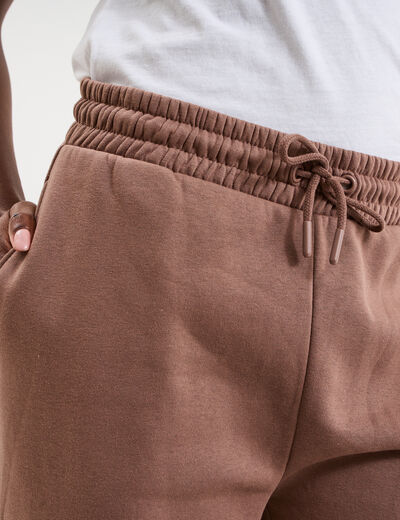 Pantalon jogging large taille &eacute;lastiqu&eacute;e marron cognac femme