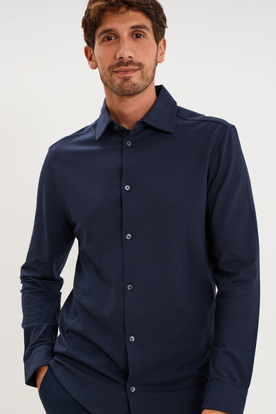 Chemise droite &agrave; manches longues bleu p&eacute;trole homme