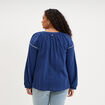 Blouse brod&eacute;e manches longues coton bleu marine femme grande taille