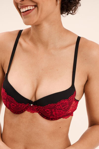 Soutien-gorge corbeille micro dentelle rouge femme