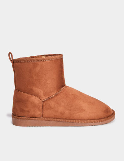 Bottines fourr&eacute;es effet su&eacute;dine marron femme