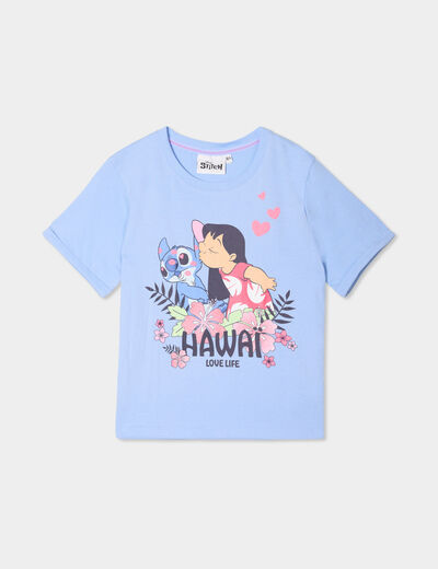 T-shirt manches courtes coton Stitch bleu fille