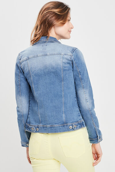 Veste droite en jean denim double stone femme