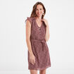 Robe col V plumetis droite ceinturée bordeaux femme